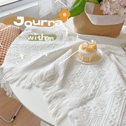 桌布ing风轻奢高级感生日，拍照白色日系茶几布纯色(布纯色)小圆桌法式桌布