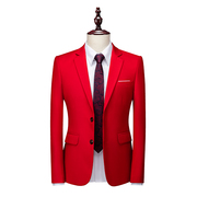 韩版修身商务正装职业西服男休闲大红色西装，青年影楼主持礼服外套