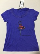 品牌超可爱蓝紫色纯棉，圆领修身休闲印花t恤减龄少女蕾丝花边