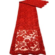 高档水溶蕾丝面料刺绣，花网纱裙旗袍布料红色软纱服装，礼服婚宴布匹