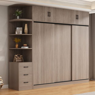 衣柜家用卧室实木生态，板衣橱推拉门组合柜子，现代简约储物收纳柜子