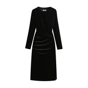 高端复古法式加厚丝绒，修身洋装冬季2023年气质，黑色礼服长裙