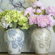 中式陶瓷花瓶客厅插花青花，瓷罐花器复古瓷瓶，高级感桌面摆件