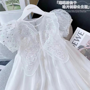 韩版女童连衣裙夏款白色生日礼服，女孩超仙公主纱裙，儿童中小童裙子