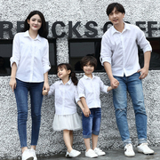 一家三口亲子装春秋韩国纯棉，白衬衫长袖母子母女装，影楼摄影套装夏