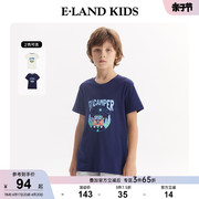 elandkids衣恋童装夏季男童，休闲宽松卡通，印花圆领短袖t恤裤子