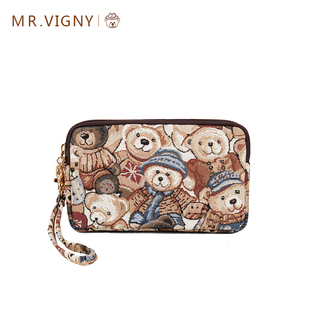 维尼先生手拿包女小包，帆布长款手机包零钱包小熊，可爱三层拉链手包