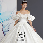 RISA设计师原创《瑶芙》2023一字肩缎面荷叶公主超蓬蓬裙婚纱