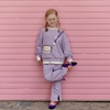 100-155韩系女童紫色印花挎包薄毛圈套头卫衣+长裤套装