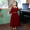 女童礼服秋冬季儿童长袖，生日公主裙红色，花童小女孩主持人钢琴演出