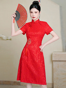 高端红色敬酒服夏季2024中国风高考送考旗袍新中式短袖订婚礼服裙