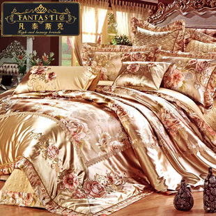 欧式床上用品四件套轻奢美式高档被套宫廷风，贡缎提花六八十多件套