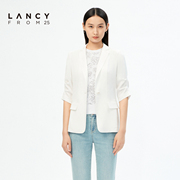 lancy悦朗姿女装2023夏季薄款白色，五分袖西装外套女收腰显瘦