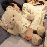 可爱围兜小熊玩偶睡觉抱枕公仔，棕色女孩娃娃，毛绒玩具大号儿童礼物