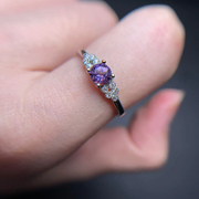 天然紫水晶戒指，女款白铜镶嵌活口y1716