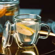 双层透明玻璃杯带盖创意耐热花茶杯隔热水杯冷饮牛奶果汁咖啡杯子