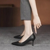 卓诗尼高跟鞋女2023年真皮，气质细跟面试乘空黑色，软皮工作职业女鞋