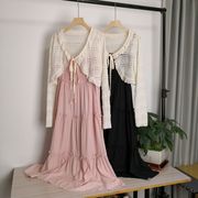 23029粉色大摆吊带连衣裙女宽松夏季防晒蕾丝，开衫两件套长裙