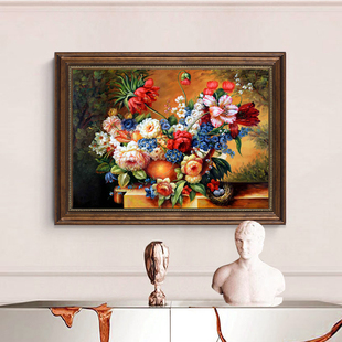 欧式有框古典画装饰画客厅餐厅墙画玄关油画美式花卉壁画过道挂画