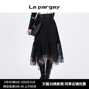 纳帕佳2024春季黑色蕾丝两件套可拆分牛仔半身裙个性设计半裙
