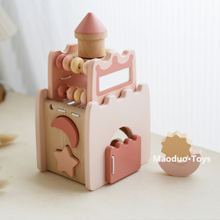 粉色公主城堡木制益智多功能配对敲琴早教手眼协调木玩具3456岁QX
