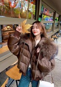 韩版超大貉子毛领羽绒服女加厚90白鸭绒短款面包服2023冬季潮