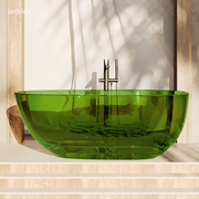 全透明水晶浴缸家用双人彩色，树脂椭圆形浴缸高端人造石独立浴盆