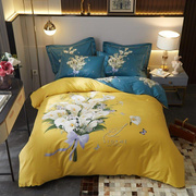 全棉纯棉家纺四件套斜纹简约床单被套植物花卉新中式春秋床上用品