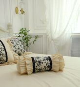 韩版法式公主风重工绣花蕾丝荷叶边纯棉全棉糖果枕抱枕靠枕含芯