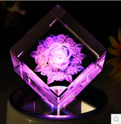 创意3d水晶内雕玫瑰花，摆件情人节礼物生日礼物，diy结婚纪念品