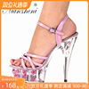 浪漫玫瑰花可爱粉色韩国公主15cm超高细跟防水台水晶凉鞋小码鞋
