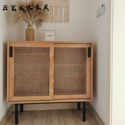 日式藤编餐边柜北欧实木，茶水柜铁艺，玄关柜复古客厅约储物柜