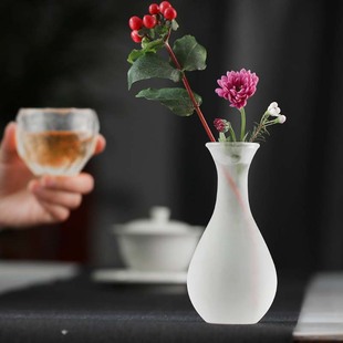 磨砂玻璃花瓶小号禅意花道生活美学摆件日式茶室茶席插花琉璃花器