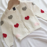 女童空调开衫针织薄款镂空外套婴儿春秋，女宝宝儿童小童毛衣夏季