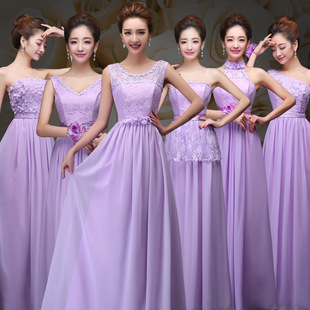 伴娘服2023韩版紫色，修身显瘦姐妹团连衣裙，生日宴会晚礼服长款