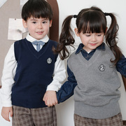 韩国男童毛线马甲中大儿童针织V领背心毛衣女童2024春秋款亲子装