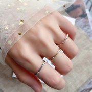网红高级感小方形戒指镶钻男女，情侣对戒简约个性钛钢食指指环闺蜜