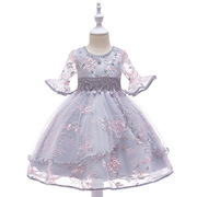 夏季欧美刺绣贴花网纱儿童，公主裙蓬蓬裙，表演服外贸小礼服女童