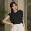 时尚起义韩国甜美森女风，两侧蕾丝荷叶，边短袖t恤le23070508