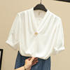 白色雪纺衬衫女短袖2023夏季韩国气质衬衣v领套头上衣小衫