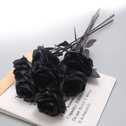 风格假玫瑰花黑色雪白色玫瑰花朵绢布装饰暗黑系列拍照花头