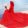 茶卡盐湖大红色连衣裙夏旅游(夏旅游)复古红裙雪纺连衣裙沙漠度假大摆长裙