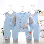 宝宝冬装套装婴儿棉衣三件套0-1岁加厚棉袄新生儿衣服纯棉背