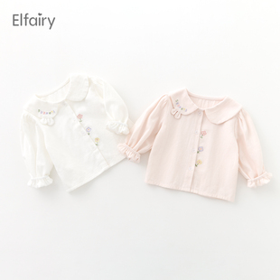 elfairy女童可爱衬衣宝宝，春装婴儿衣服春秋，儿童衬衫长袖上衣纯棉