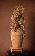 印度老山檀富贵平安木雕，大师手工香，味浓玄关牡丹摆件花瓶装饰摆件