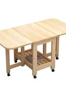 小户型实木折叠茶几简约田园松木原木餐桌客厅两用伸缩矮桌经济型