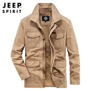 jeep吉普男装夹克，宽松大码中年爸爸装翻领，中长款户外全棉外套