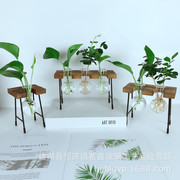 水培植物器皿花盆创意小板凳玻璃花瓶小清新木质加玻璃工艺品