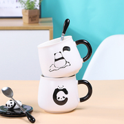 可爱超萌熊猫杯子陶瓷，创意马克杯带盖勺个性潮流办公室咖啡水杯女