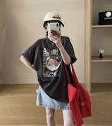 CC+正版2199款大码版圆领中长款短袖T恤女韩版趣味眼镜女孩印花T